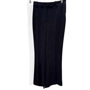 Reiss Womens Poppie Wide-Leg Black Pants Glam White Right Side Stripe Tall 6 New
